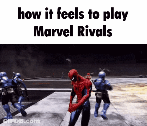 A Spider-Man Video Game Scene With The Words How It Feels To Play Marvel Rivals Below It GIF