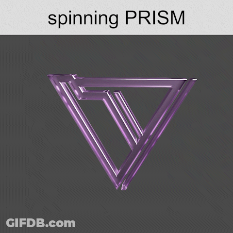 A Spinning Prism With A Purple Triangle On A Grey Background GIF