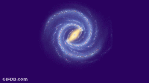 A Spiral Galaxy With A Yellow Center Is Shown GIF