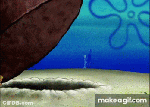 A Spongebob Cartoon Scene With A Hole In The Sand GIF