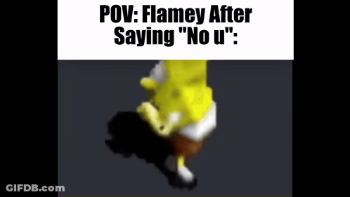 A Spongebob Meme With The Words `` Flamesy After Saying `` No U '' GIF