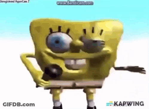 A Spongebob Squarepants Cartoon Character Is Holding A Microphone In His Hand . GIF