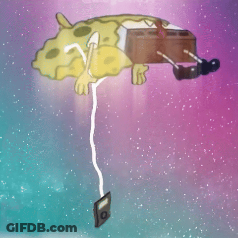 A Spongebob Squarepants Character Is Floating In The Air GIF