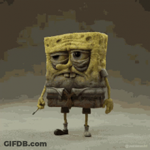 A Spongebob Squarepants Character With A Sad Look On His Face Is Holding A Knife GIF