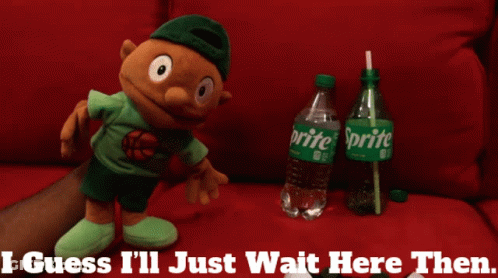 A Sprite Bottle With A Straw Is Next To A Puppet GIF
