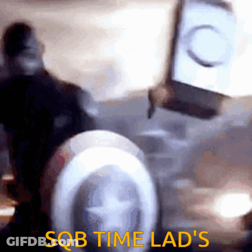 A Sqb Time Lad 'S Poster With A Captain America Logo GIF