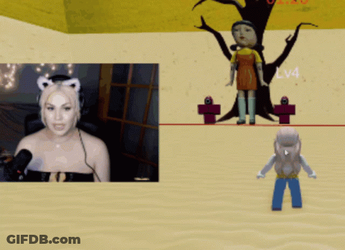 A Squid Game Is Being Played In A Video Game With Lv4 Written On The Wall GIF