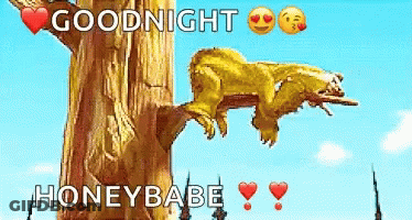 A Squirrel Is Sleeping On A Tree Branch With The Words `` Goodnight Honeybabe '' Written Above It . GIF