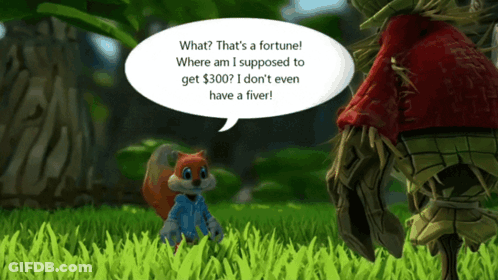 A Squirrel Talking To A Scarecrow With A Speech Bubble Saying What That 'S A Fortune GIF