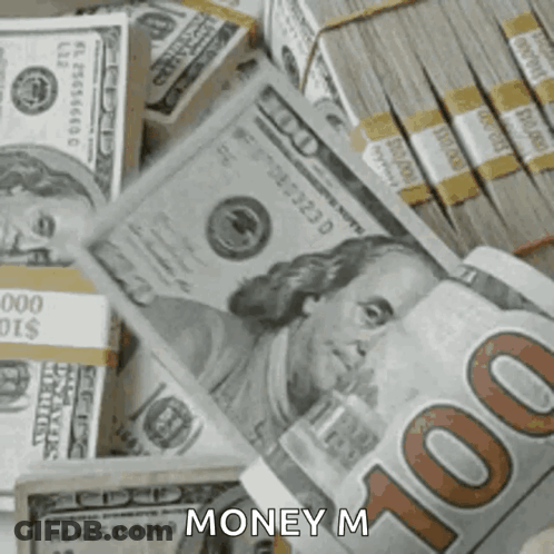 A Stack Of 100 Dollar Bills Is Sitting On Top Of A Pile Of Other Bills . GIF