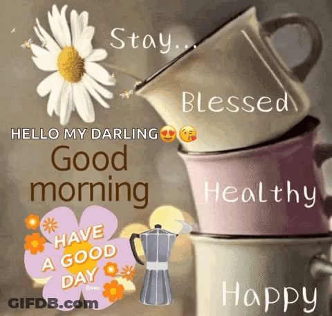 Stack Of Coffee Cups Stay Blessed GIF