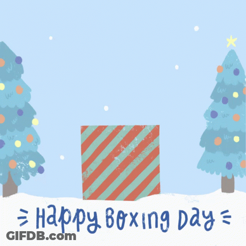 A Stack Of Gift Boxes With The Words Happy Boxing Day Below GIF