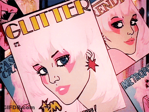 A Stack Of Magazines Including One Called Glitter GIF
