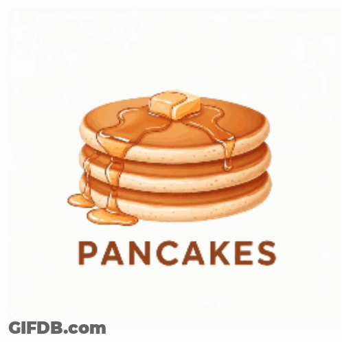 A Stack Of Pancakes With Syrup Being Poured On Them With The Word Pancakes Below It GIF