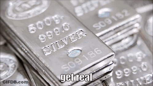 A Stack Of Silver Bars With The Words Get Real On The Bottom Right GIF