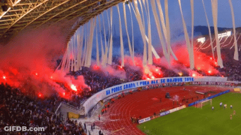 A Stadium Full Of People With A Banner That Says " Na Fudbs Grada " GIF