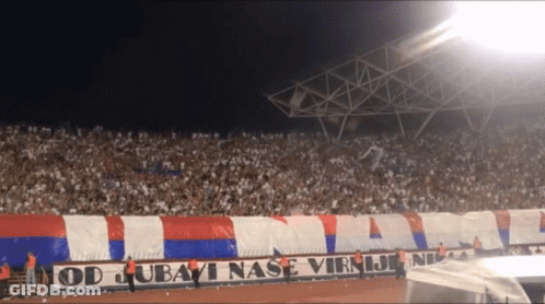 A Stadium Full Of People With A Banner That Says Od Ljubavi Nase Virnji Ne GIF