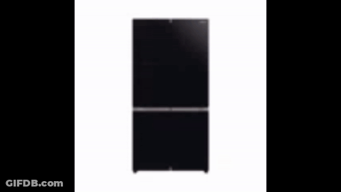 A Stainless Steel Refrigerator With The Doors Open GIF