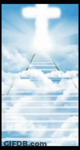 A Stairway Leading Up To A Cross In The Sky GIF