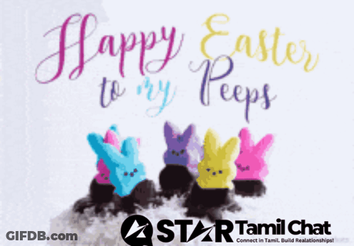 A Star Tamil Chat Easter Greeting Card With Peeps On It GIF