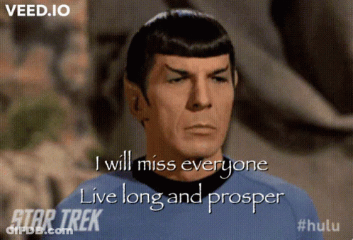A Star Trek Poster With A Man In A Blue Shirt GIF