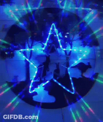 A Star With A Kangaroo On It Is Surrounded By Colorful Lights . GIF