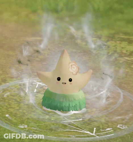 A Starfish With A Green Skirt And A Flower On Its Head Is Floating In The Water GIF