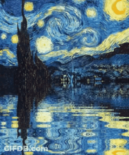 A Starry Night Is Reflected In The Water GIF