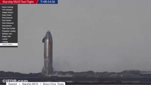 A Starship Sn10 Test Flight Is Being Displayed On A Screen GIF
