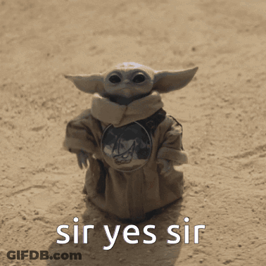 A Statue Of A Baby Yoda With The Words Sir Yes Sir On It GIF