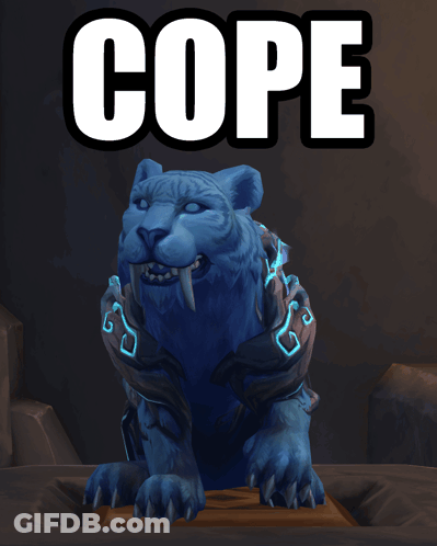 A Statue Of A Blue Tiger With The Word Cope Written Above It GIF
