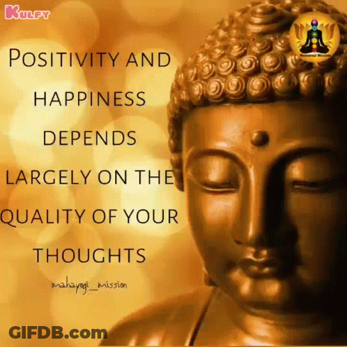 A Statue Of A Buddha With A Quote About Positivity And Happiness GIF