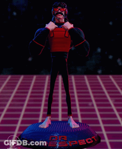 A Statue Of A Cartoon Character With The Word Dr Respect On The Base GIF