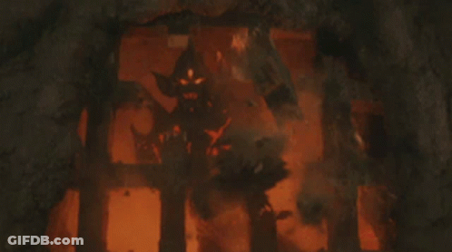 Demon Statue Standing In Dark Cave GIF