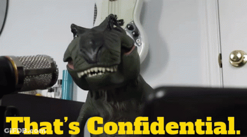 A Statue Of A Dinosaur With The Words That 'S Confidential On The Bottom GIF
