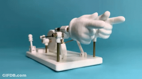 A Statue Of A Hand On A Blue Background GIF