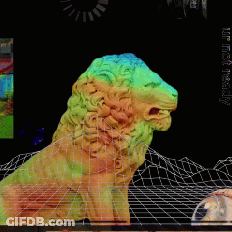 A Statue Of A Lion Is Surrounded By A Grid And The Words " Riot Ready " Are Visible GIF