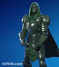 A Statue Of A Man In Armor With A Green Cape On His Head GIF