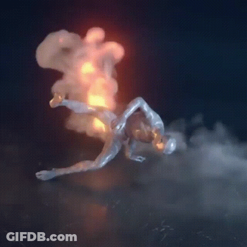 A Statue Of A Man Kicking A Fireball In The Air GIF