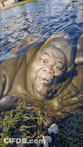 A Statue Of A Man Laying In The Water GIF