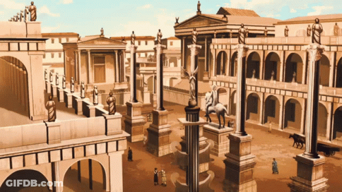 A Statue Of A Man On A Horse Is In The Middle Of A Very Large Building GIF