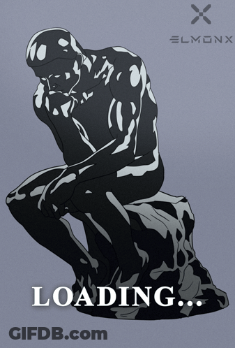 A Statue Of A Man Sitting On A Rock With The Word Loading Below It GIF