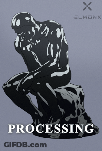 A Statue Of A Man Sitting On A Rock With The Word Processing Underneath GIF