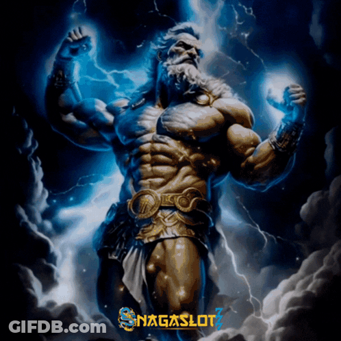 A Statue Of A Man With A Beard Is Surrounded By Clouds And Lightning GIF