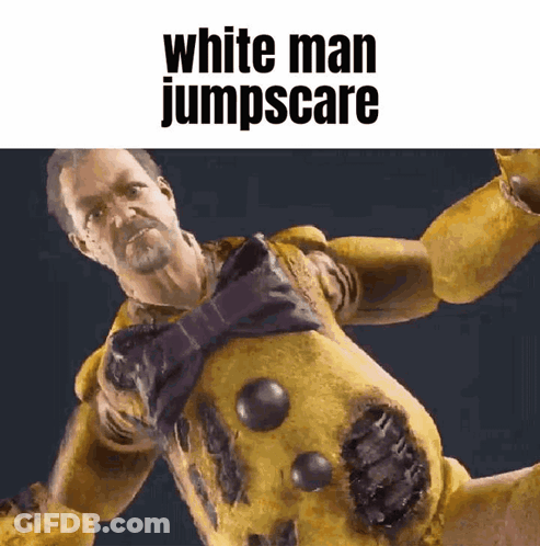 A Statue Of A Man With A Bow Tie And The Words White Man Jumpscare Above It GIF