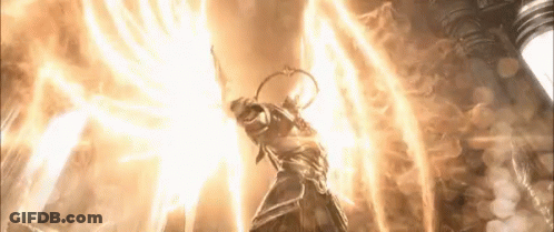 A Statue Of A Man With A Halo On His Head GIF