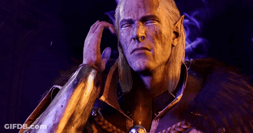 Statue Of Man With Sword And Purple Background GIF