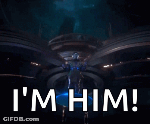 A Statue Of A Man With The Words I 'M Him Behind Him GIF