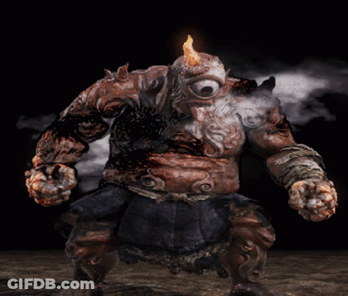 A Statue Of A Monster With One Eye And A Horn GIF