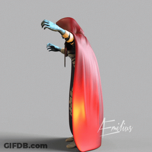 A Statue Of A Mummy With Emilius Written On The Bottom Right GIF
